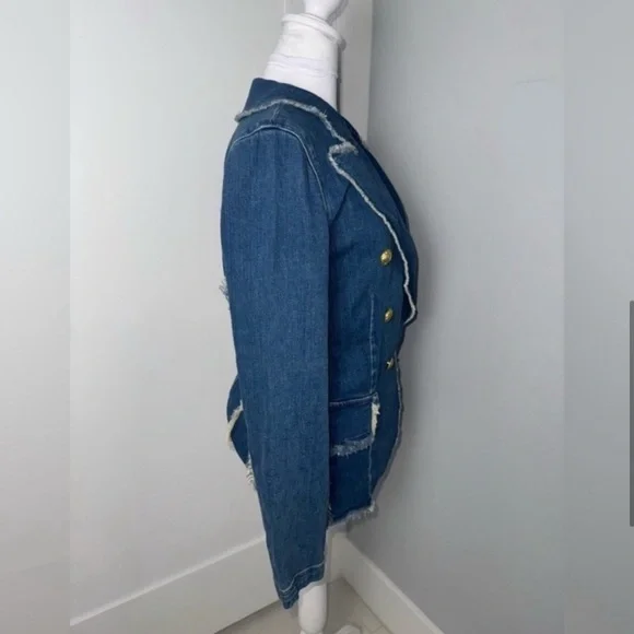 L’agence Kaydence Frayed Denim Blazer/Small - Picture 6 of 11